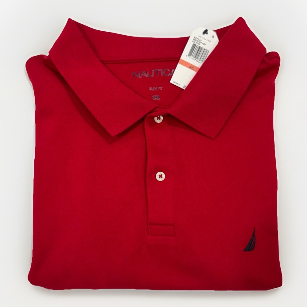 Nautica Red Polo Shirt Men's 3XL Slim Fit Soft Touch Short Sleeves